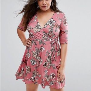 Mauve floral faux wrap dress